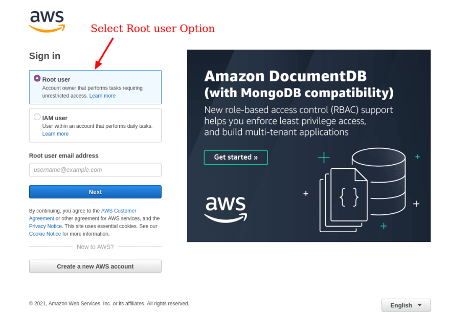 Amazon Root Login Window