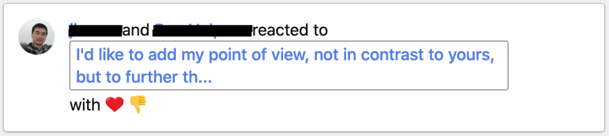 Screenshot showing the thumb down reaction
