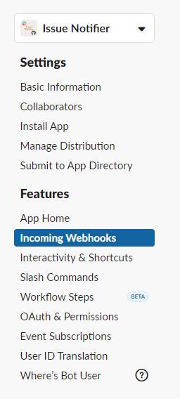 incoming webhooks tab on slack