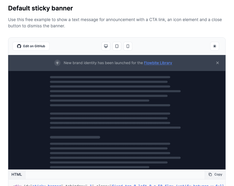 Tailwind CSS Sticky Banner Dark Mode