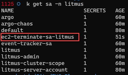 k get sa -n litmus