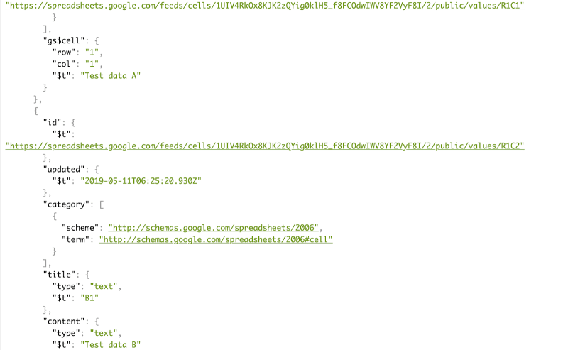 Example data output when accessing the v3 endpoint.