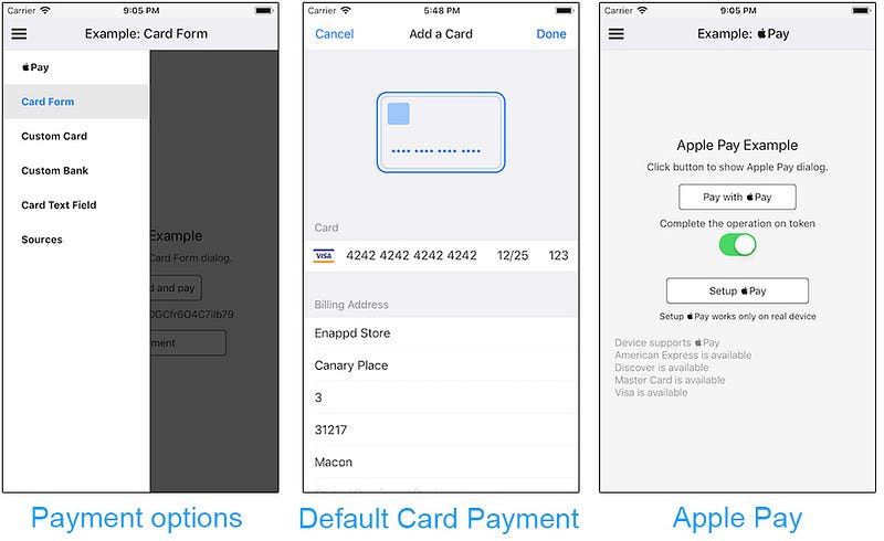 tipsi-stripe UI example layouts