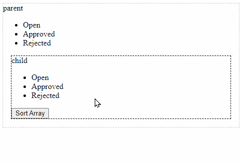 Sort Array from child component sort array and it is reflected in parent component