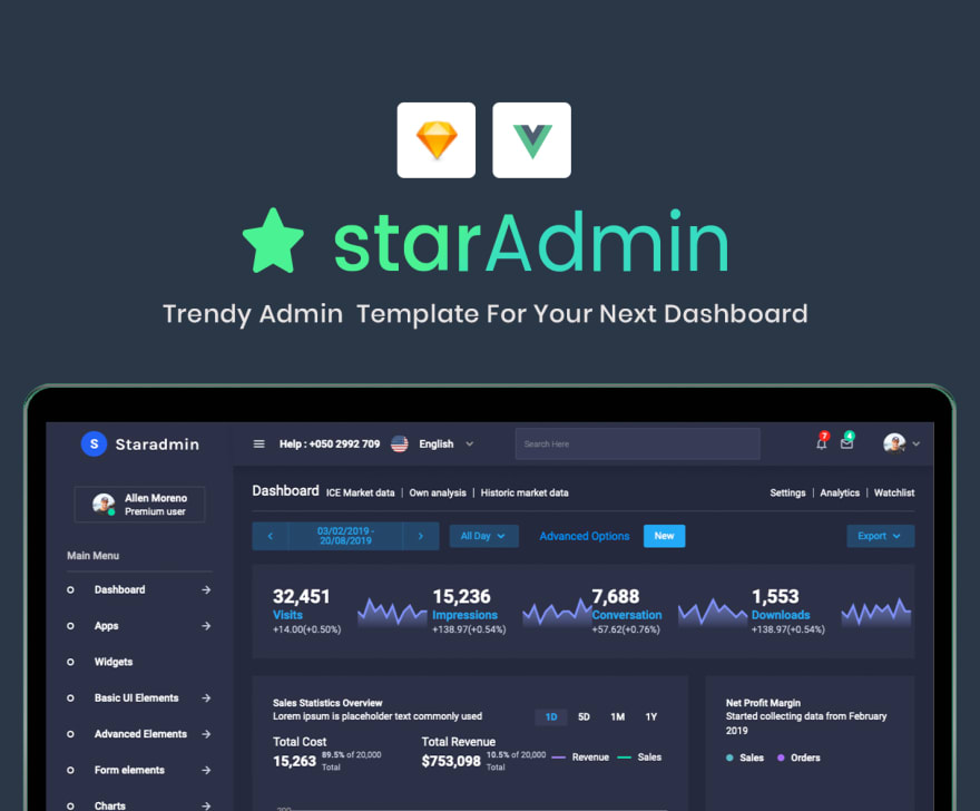 Star Admin Vue - Open-Source Admin Dashboard coded in Vuejs.