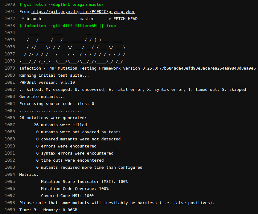 output of infection command in CI job