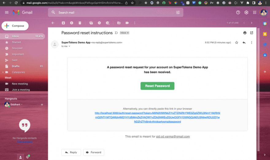 Reset password-link Inbox