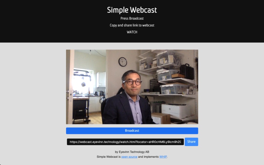 Screenshot of Simple Webcast application