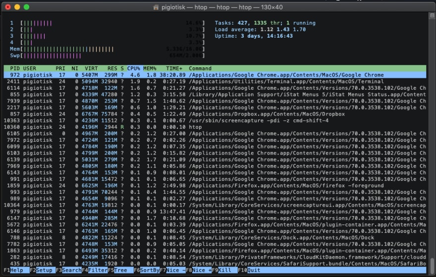 information for processes run through terminal mac