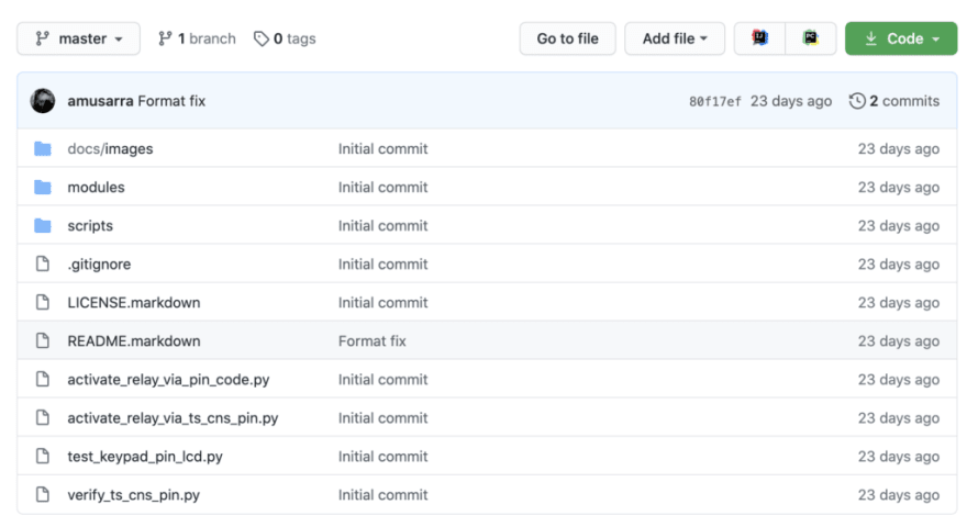 Figura 3 - Repository GitHub raspberry-pi-access-via-ts-cns