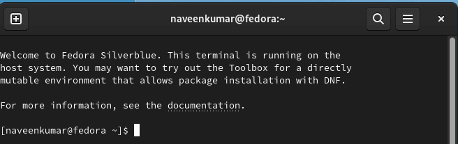 Welcome message in Terminal in Fedora Silverblue