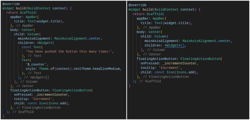 Before and After of removing the Text widgets
