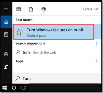 Turn Windows features on or off for Hyper-v