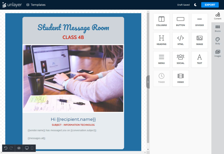 unlayer email template