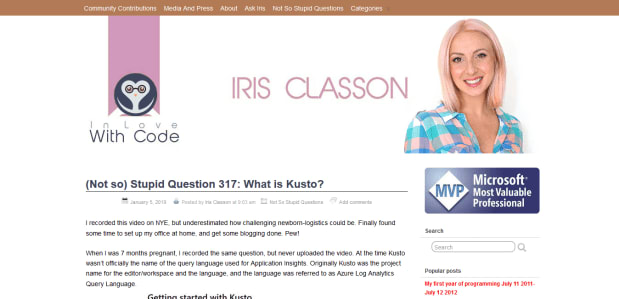 A screenshot of Iris Classon's article on Kusto.