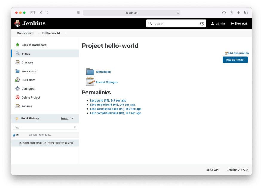 Jenkins Hello World running on an agent