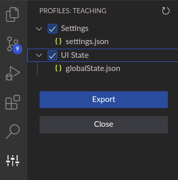 Profile view of teaching profile. This is opened with the 'profiles:show contents' command.