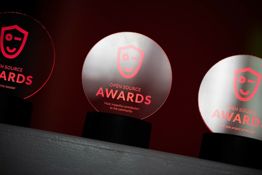 JavaScript Open Source Awards trophies at JSNation Amsterdam 2019