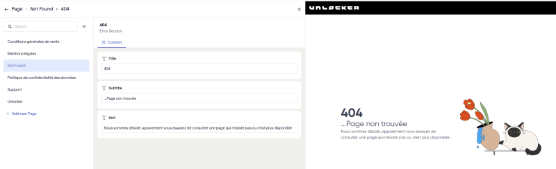 Interface Stackbit pour la section ErrorSection