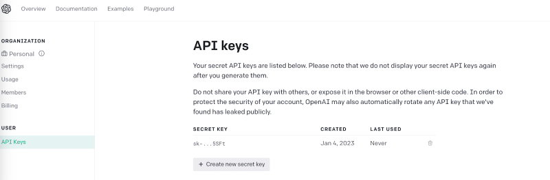 api keys screenshot