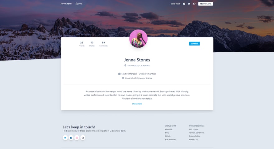 Notus React - Profile Page.