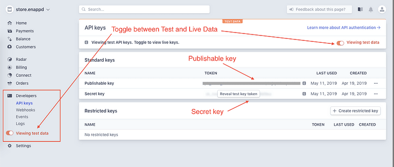 Stripe Developer account — API keys