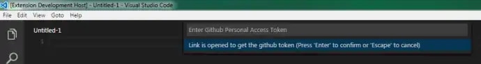 Enter the GitHub PAT in the VS Code command palette