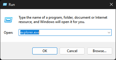 Run dialog with Explorer.exe