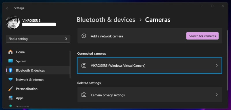 Windows Virtual Camera List