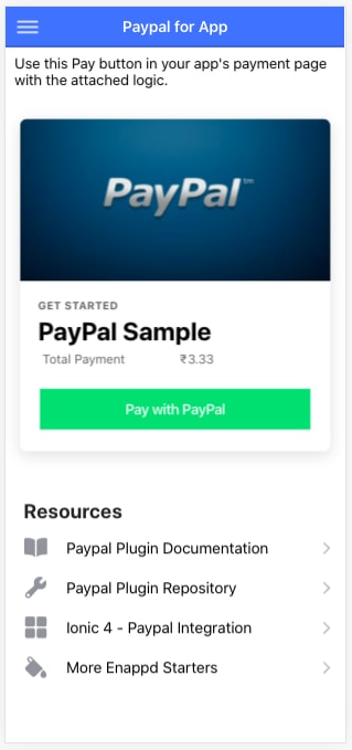 HomePage UI for PayPal App implementation
