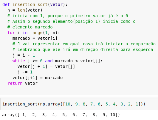 Como ordenar um vetor com o algoritmo INSERTION SORT