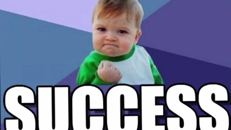 Success! Meme showing a baby with a closed fist and serious face, indicating having successfully overcome a great obstacle