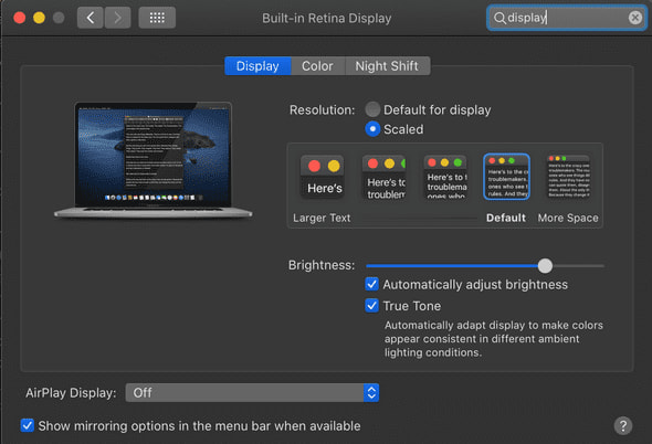 mac display options