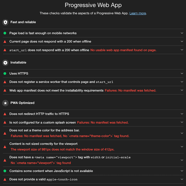 Lighthouse Audit of a PWA