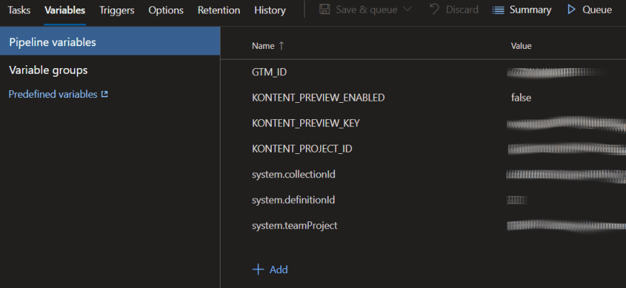 DevOps Environment Variables Screenshot
