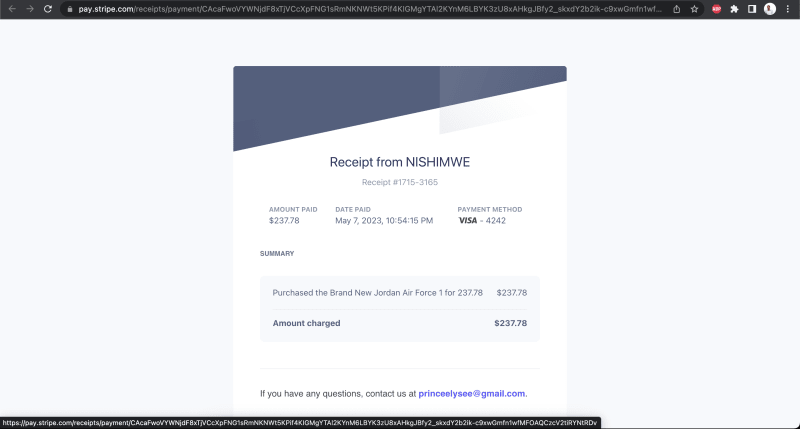 Stripe payment receipt