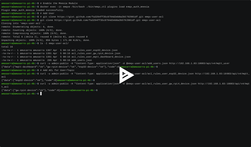 Screencast 2 - How to add users and ACLs on EMQ X Edge using the Mnesia module