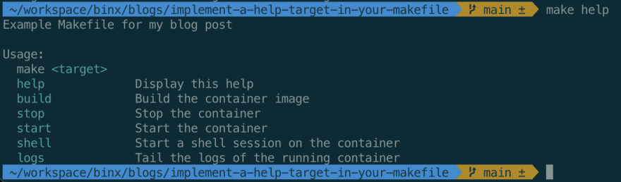 All targets are listed with a help text