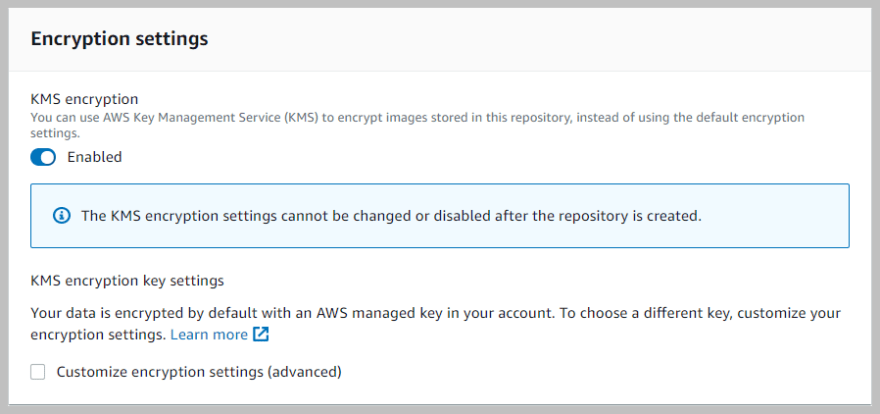 AWS Console screen for creating an ECR repository