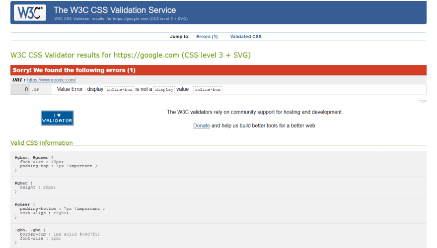 Validating the CSS in CSS Validator