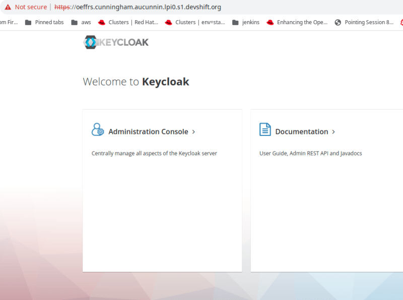 Keycloak landing page using route