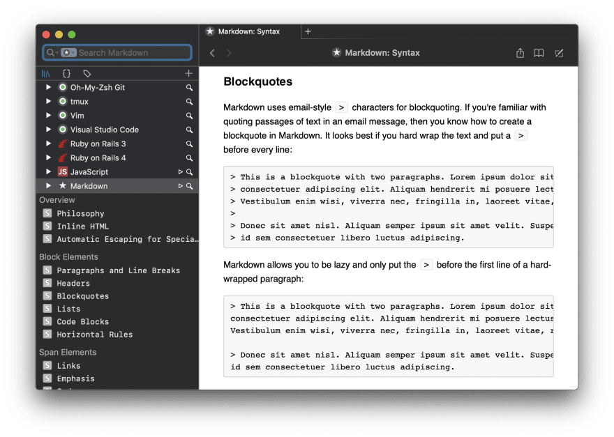 Dash for macOS - API Documentation Browser, Snippet Manager - Kapeli