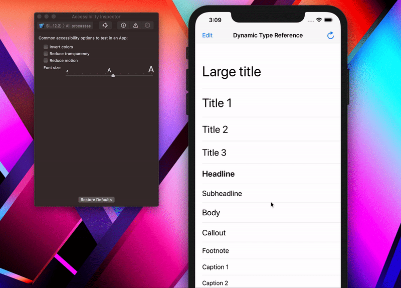 Dynamic Type Reference app in action