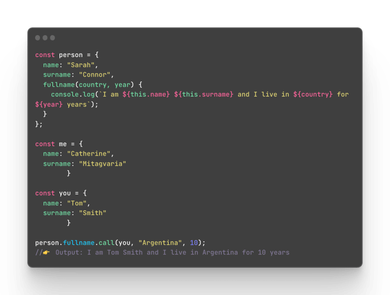 Using arguments with the call method