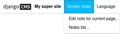 Screenshot of the toolbar buttons of django-simple-notes