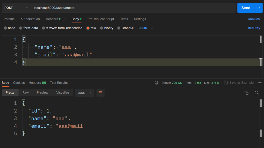 Postman Post request to localhost:8000/users