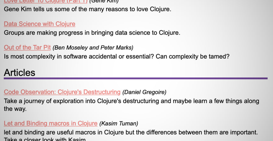 A screenshot of a segment of the newsletter showing a few links and their summaries