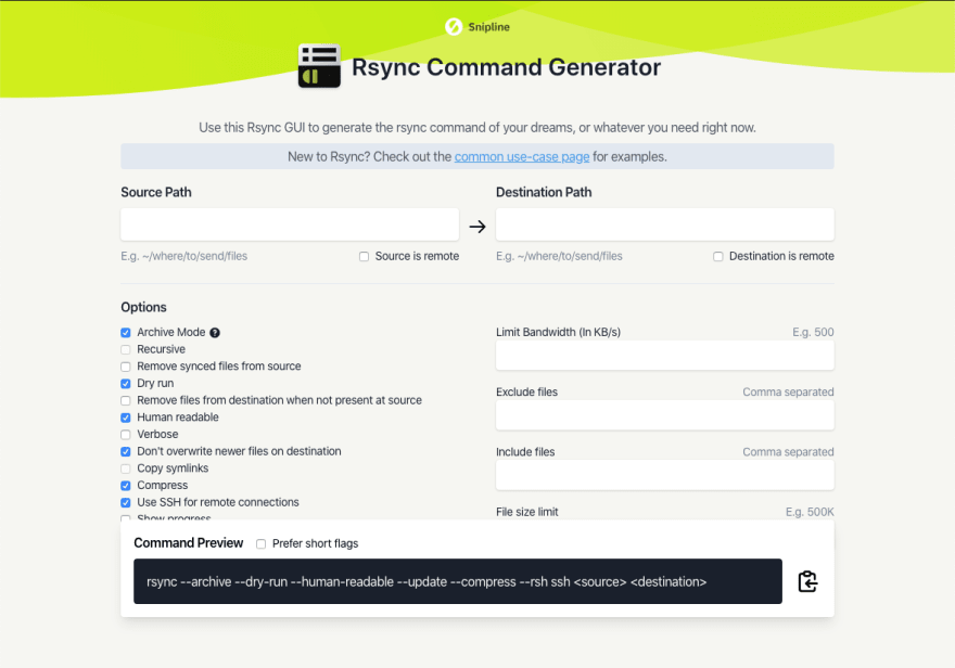 Preview of the Rsync Command Generator