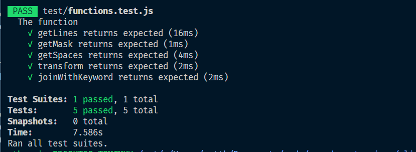 Passed tests output