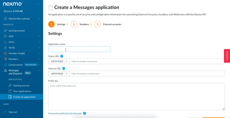 Create Nexmo Messages Application